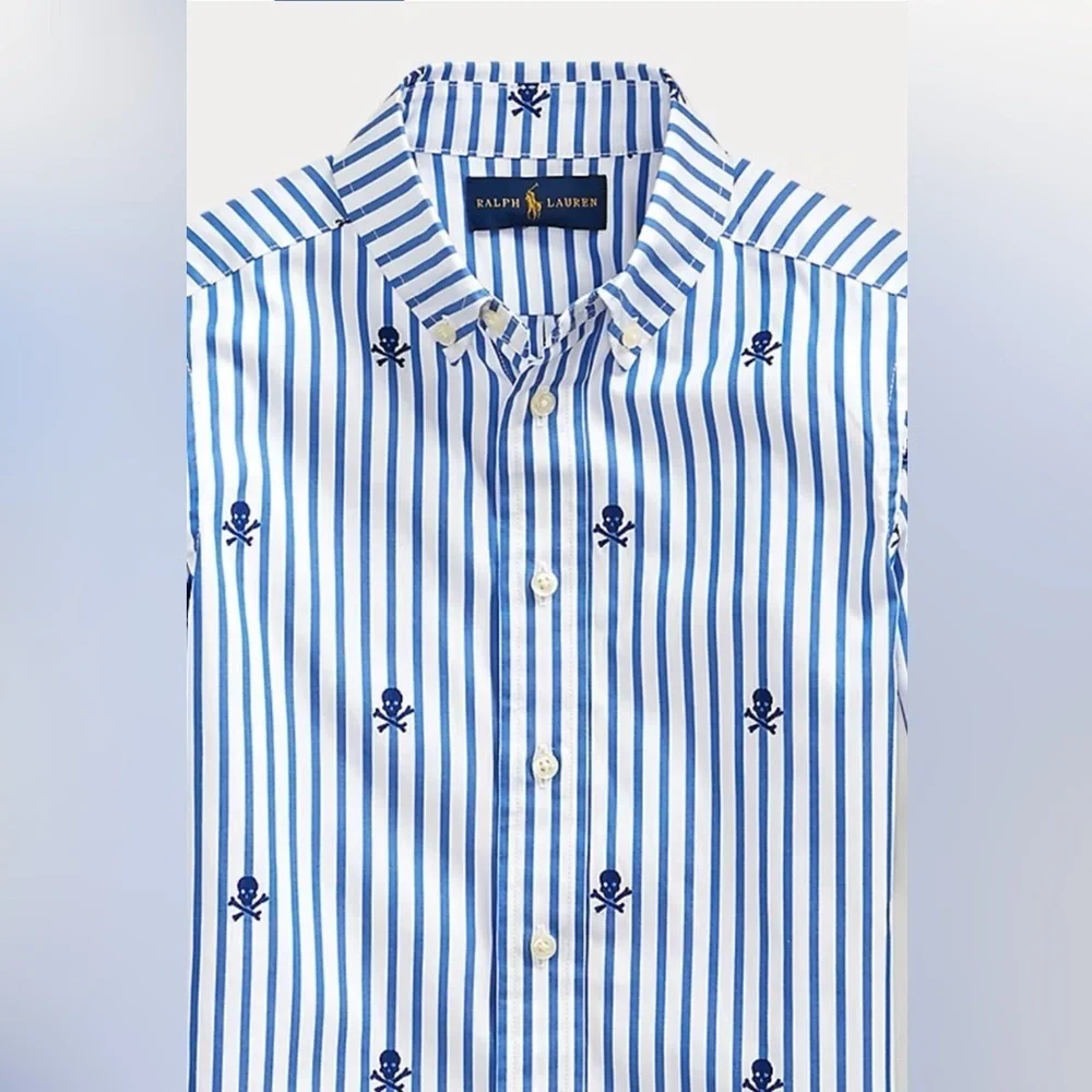 Ralph Lauren Kids White and Blue Striped Button Down Shirt